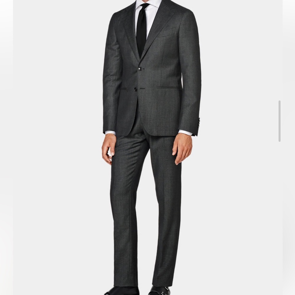 Baumler black and grey microcheck lightweight wool suit
